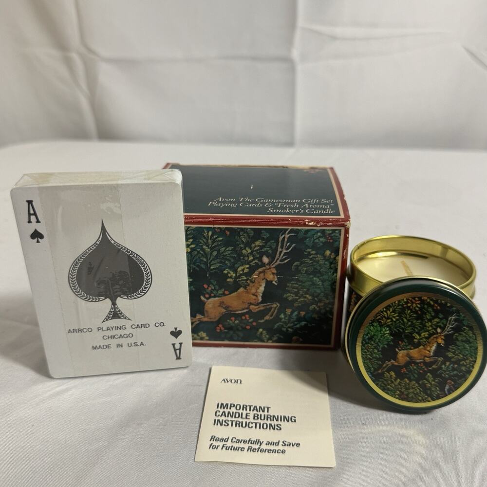 Avon The Gamesnan Gift Set Playing Cards & Freas Aroma Candle Smoker’s Candle